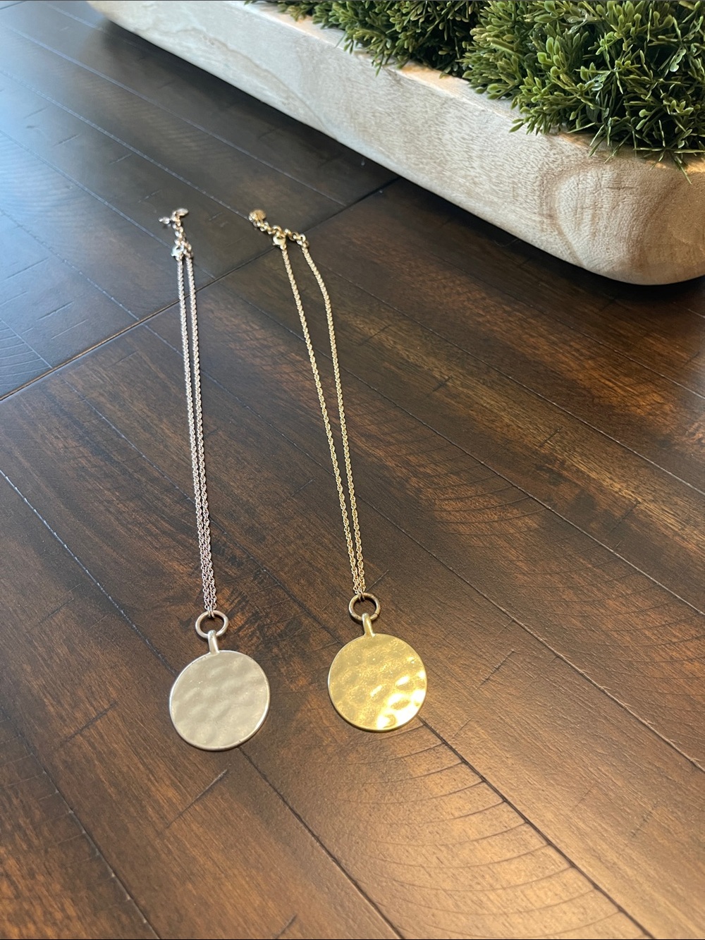 Lucky Brand Gold and Silver Hammered Disc Pendant Necklaces - Duo